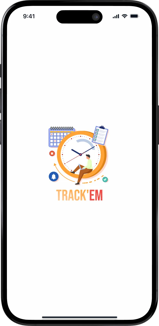 Track'em goal and habit tracker: splash screen with brand mark